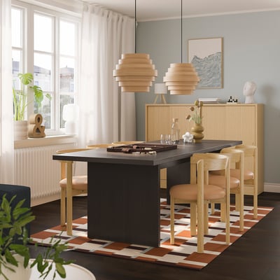 BERGSHYTTAN / STOCKHOLM 2025 Table et 6 chaises, placage frêne brun foncé/cuir brun foncé, 240x93 cm
