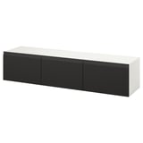 BESTÅ Banc TV avec portes, blanc/Hammarsmed anthracite, 180x42x38 cm