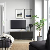 BESTÅ Banc TV avec portes, blanc/Hammarsmed/Stubbarp anthracite, 120x42x48 cm