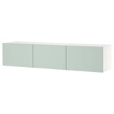 BESTÅ Banc TV avec portes, blanc/Hjortviken gris-vert pâle, 180x42x38 cm