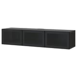 BESTÅ Banc TV avec portes, brun noir/Glassvik verre fumé, 180x42x38 cm