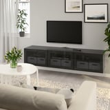BESTÅ Banc TV avec portes, brun noir/Glassvik verre fumé, 180x42x38 cm
