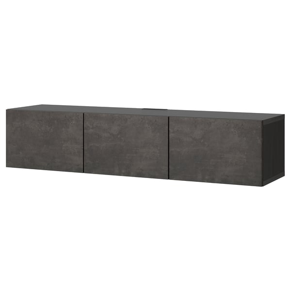 BESTÅ Banc TV avec portes, brun noir/Kallviken imitation ciment, 180x42x38 cm