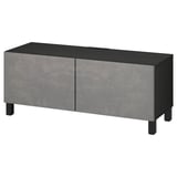 BESTÅ Banc TV avec portes, brun noir/Kallviken/Stubbarp gris foncé, 120x42x48 cm