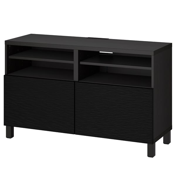 BESTÅ Banc TV avec portes, brun noir/Laxviken/Stubbarp noir, 120x42x74 cm