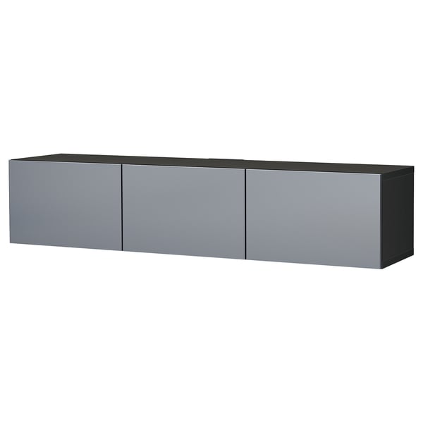 BESTÅ Banc TV avec portes, brun noir/Riksviken effet étain noir brossé, 180x42x38 cm