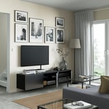 BESTÅ Banc TV avec portes, brun noir/Riksviken effet étain noir brossé, 180x42x38 cm