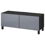 BESTÅ Banc TV avec portes, brun noir/Riksviken/Stubbarp effet étain noir brossé, 120x42x48 cm