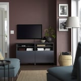 BESTÅ Banc TV avec portes, brun noir/Riksviken/Stubbarp effet étain noir brossé, 120x42x74 cm