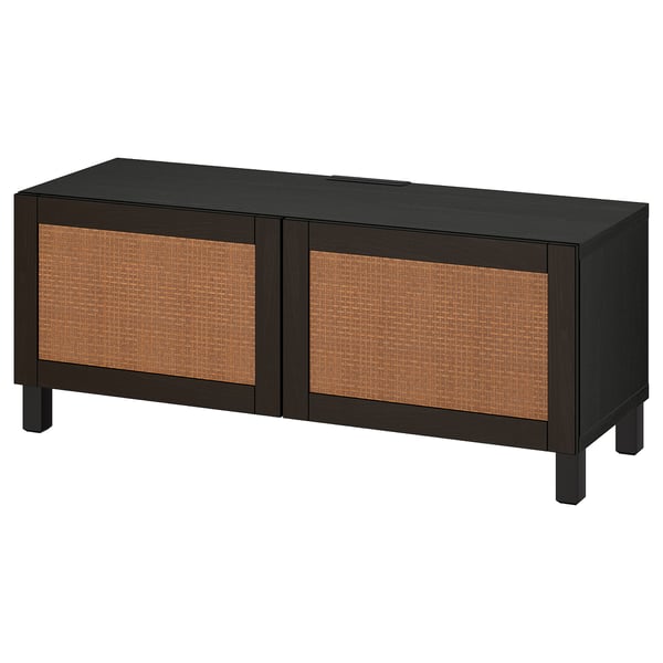 BESTÅ Banc TV avec portes, brun noir/Studsviken/Stubbarp brun foncé, 120x42x48 cm