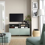 BESTÅ Banc TV avec portes, gris foncé/Hjortviken/Stubbarp gris-vert pâle, 120x42x74 cm