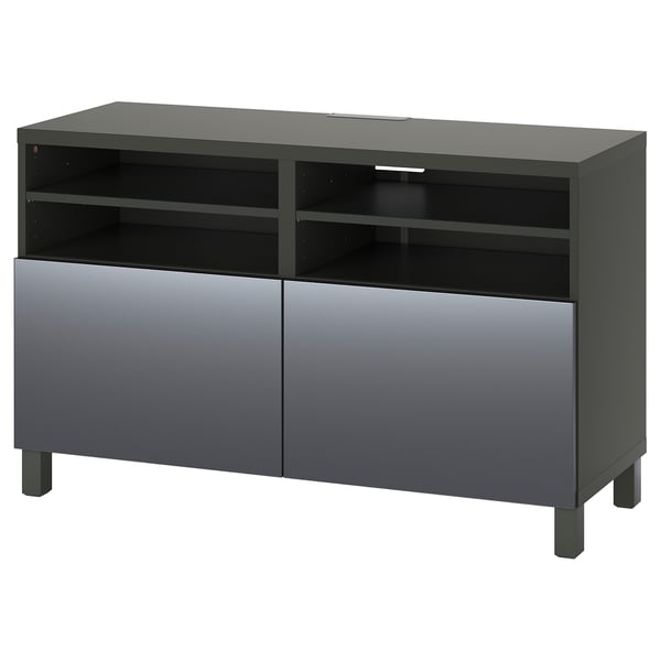 BESTÅ Banc TV avec portes, gris foncé/Riksviken/Stubbarp effet étain noir brossé, 120x42x74 cm