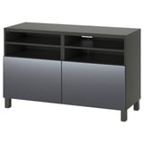 BESTÅ Banc TV avec portes, gris foncé/Riksviken/Stubbarp effet étain noir brossé, 120x42x74 cm
