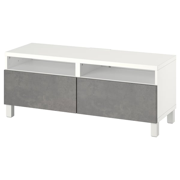 BESTÅ Banc TV avec tiroirs, blanc/Kallviken/Stubbarp gris foncé, 120x42x48 cm