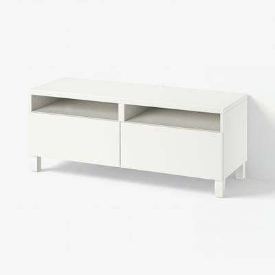 BESTÅ Banc TV avec tiroirs, blanc/Lappviken/Stubbarp blanc, 120x42x48 cm