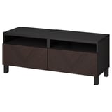BESTÅ Banc TV avec tiroirs, brun noir Hedeviken/Stubbarp/brun foncé placage chêne teinte, 120x42x48 cm