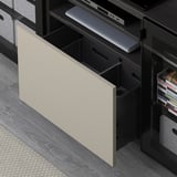BESTÅ Banc TV avec tiroirs, brun noir/Selsviken/Nannarp brillant/beige verre transparent, 180x42x74 cm