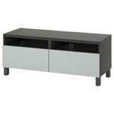BESTÅ Banc TV avec tiroirs, gris foncé/Hjortviken/Stubbarp gris-vert pâle, 120x42x48 cm