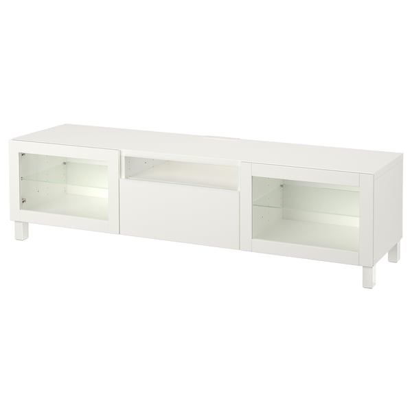 BESTÅ Banc TV, blanc/Lappviken/Stubbarp blanc verre transparent, 180x42x48 cm