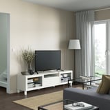 BESTÅ Banc TV, blanc/Lappviken/Stubbarp blanc verre transparent, 180x42x48 cm