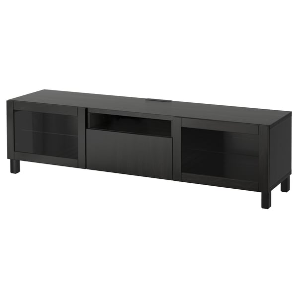 BESTÅ Banc TV, brun noir/Lappviken/Stubbarp brun noir verre transparent, 180x42x48 cm
