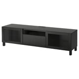 BESTÅ Banc TV, brun noir/Lappviken/Stubbarp brun noir verre transparent, 180x42x48 cm