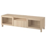 BESTÅ Banc TV, effet chêne blanchi/Lappviken/Stubbarp motif chêne blanchi verre transp, 180x42x48 cm
