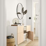 BESTÅ Combi rangement portes/tiroirs, blanc/Fänrik/Stubbarp frêne, 120x42x74 cm