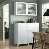BESTÅ Combi rangement portes/tiroirs, blanc/Hanviken/Stubbarp blanc verre transparent, 120x42x213 cm