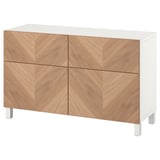 BESTÅ Combi rangement portes/tiroirs, blanc/Hedeviken/Stubbarp plaqué chêne, 120x42x74 cm