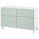 BESTÅ Combi rangement portes/tiroirs, blanc/Hjortviken/Stubbarp gris-vert pâle, 120x42x74 cm