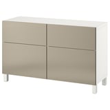 BESTÅ Combi rangement portes/tiroirs, blanc/Riksviken/Stubbarp effet bronze clair, 120x42x74 cm