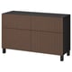 Option: BESTÅ Combi rangement portes/tiroirs, brun noir Björköviken/Stubbarp/brun placage chêne teinte, 120x42x74 cm