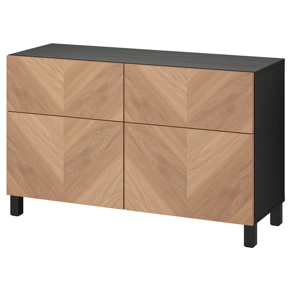 BESTÅ Combi rangement portes/tiroirs, brun noir/Hedeviken/Stubbarp plaqué chêne, 120x42x74 cm