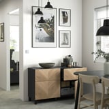 BESTÅ Combi rangement portes/tiroirs, brun noir/Hedeviken/Stubbarp plaqué chêne, 120x42x74 cm