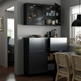 BESTÅ Combi rangement portes/tiroirs, brun noir Riksviken/Stubbarp/effet étain noir brossé verre transparent, 120x42x213 cm