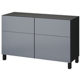 BESTÅ Combi rangement portes/tiroirs, brun noir/Riksviken/Stubbarp effet étain noir brossé, 120x42x74 cm