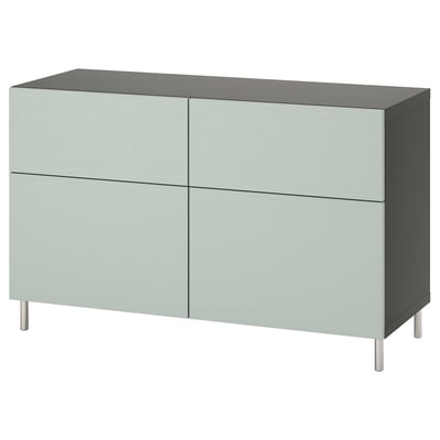 BESTÅ Combi rangement portes/tiroirs, gris foncé/Hjortviken/Ösarp gris-vert pâle, 120x42x74 cm