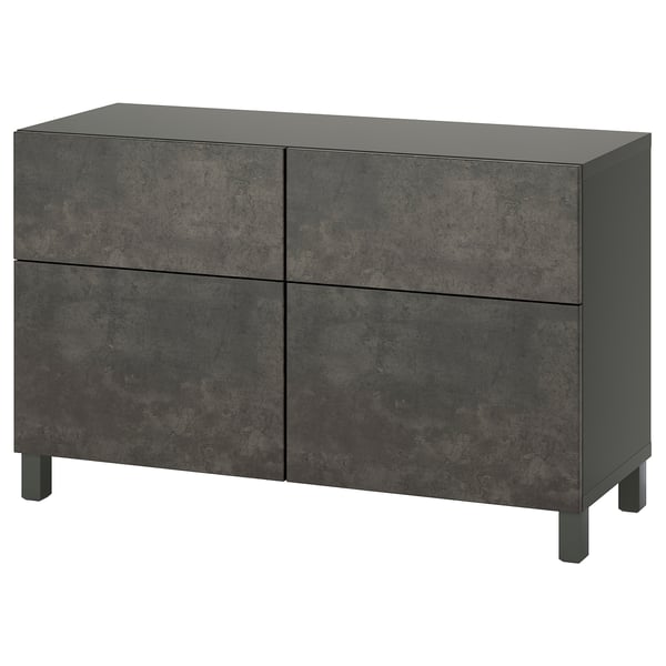 BESTÅ Combi rangement portes/tiroirs, gris foncé Kallviken/Stubbarp/gris foncé imitation ciment, 120x42x74 cm