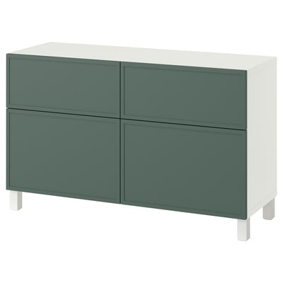 BESTÅ Combi rangement portes/tiroirs, Krukmakare gris-vert foncé/Stubbarp blanc, 120x42x74 cm