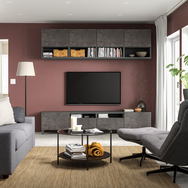 BESTÅ Combinaison meuble TV, gris foncé/Kallviken/Stubbarp gris foncé, 240x42x230 cm