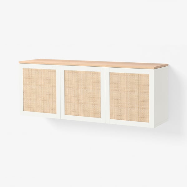 BESTÅ Combinaison rangement murale, blanc Studsviken/blanc peuplier tréssé, 180x42x66 cm
