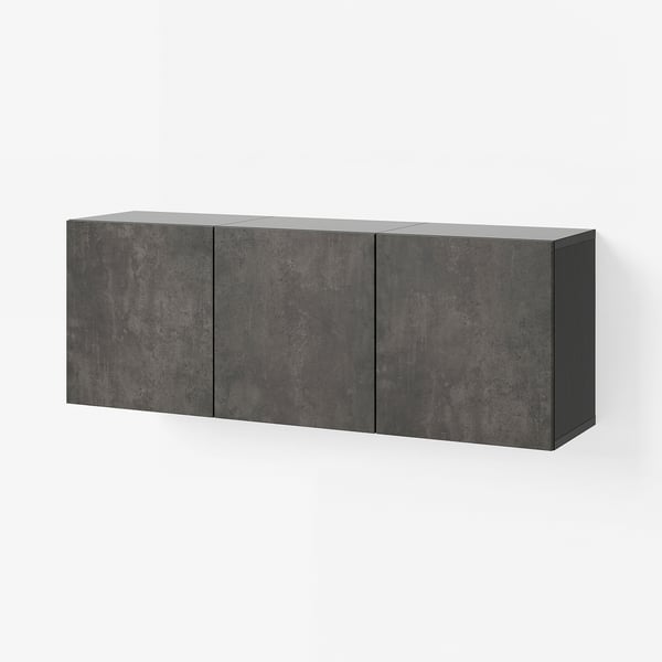 BESTÅ Combinaison rangement murale, brun noir/Kallviken imitation ciment, 180x42x64 cm