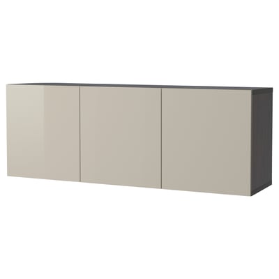BESTÅ Combinaison rangement murale, brun noir/Selsviken brillant/beige, 180x42x64 cm