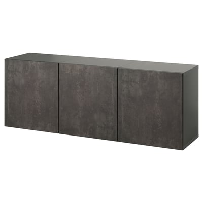 BESTÅ Combinaison rangement murale, gris foncé/Kallviken imitation ciment, 180x42x64 cm