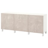 BESTÅ Combinaison rangement portes, blanc Bergsviken/Stubbarp/beige marbré, 180x42x74 cm