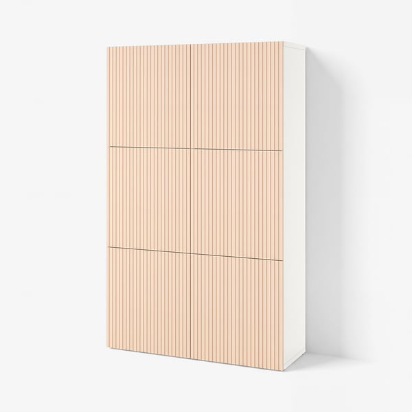 BESTÅ Combinaison rangement portes, blanc/Björköviken plaqué bouleau, 120x42x193 cm