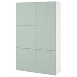 BESTÅ Combinaison rangement portes, blanc/Hjortviken gris-vert pâle, 120x42x193 cm