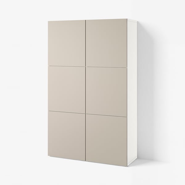 BESTÅ Combinaison rangement portes, blanc/Lappviken beige-gris clair, 120x42x193 cm