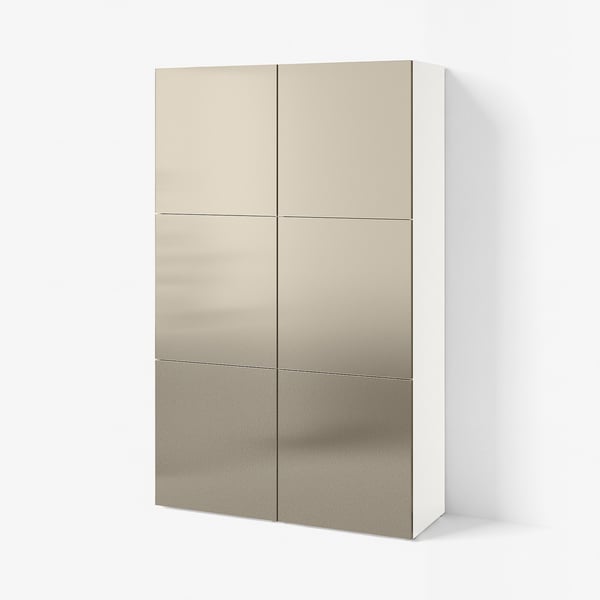 BESTÅ Combinaison rangement portes, blanc/Riksviken effet bronze clair, 120x42x193 cm